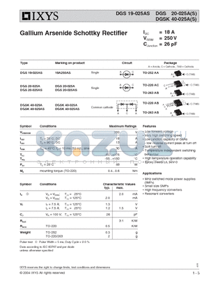 DGS20-025A datasheet - Gallium Arsenide Schottky Rectifier