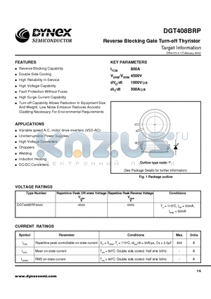 DGT408BRP datasheet - Reverse Blocking Gate Turn-off Thyristor Target Information