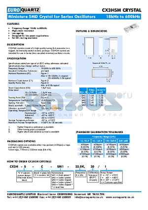 CX3HSM datasheet - Frequency Range 18kHz to 600kHz