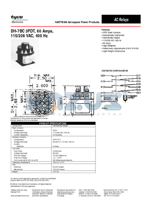 DH-7BC datasheet - DH-7BC 3PDT, 60 Amps,115/208 VAC, 400 Hz