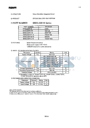 BR25L020FJ-W datasheet - SPI BUS 2Kbit (256 x 8bit) EEPROM