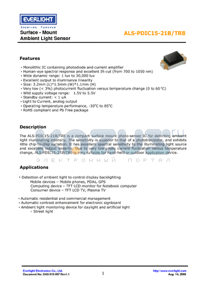 ALS-PDIC15-21B-TR8 datasheet - Ambient Light Sensor