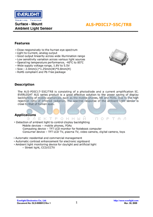 ALS-PDIC17-55C-TR8 datasheet - Ambient Light Sensor