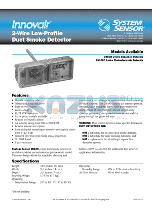 DH100P datasheet - 2-Wire Low-Profile Duct Smoke Detector