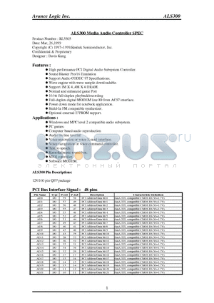 ALS300 datasheet - Media Audio Controller SPEC