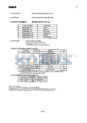 BR25L040FV-W datasheet - SPI BUS 4Kbit (512 x 8bit) EEPROM