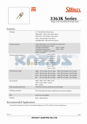 BR3363K datasheet - Single Color Semi-Round Shape Type