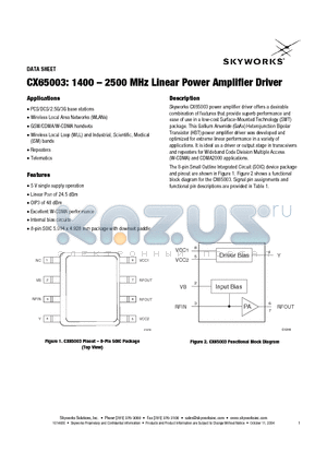 CX65003 datasheet - 1400 - 2500 MHz Linear Power Amplifier Driver