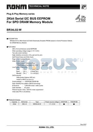 BR34L02FV-WE2 datasheet - 2Kbit Serial I2C BUS EEPROM For SPD DRAM Memory Module