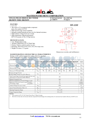 BR3505W datasheet - SINGLE-PHASE BRIDGE RECTIFIER