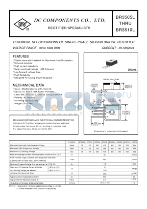 BR3510L datasheet - TECHNICAL SPECIFICATIONS OF SINGLE-PHASE SILICON BRIDGE RECTIFIER