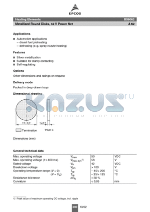 B59062 datasheet - Metallized Round Disks, 42 V Power Net Heating Elements