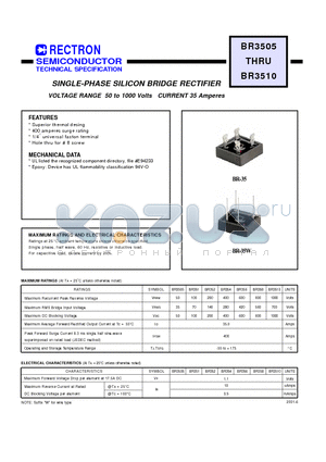 BR356 datasheet - SINGLE-PHASE SILICON BRIDGE RECTIFIER