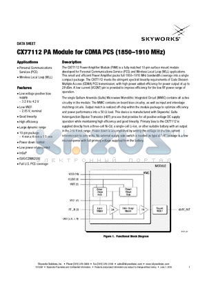 CX77112 datasheet - PA Module for CDMA PCS (1850-1910 MHz)