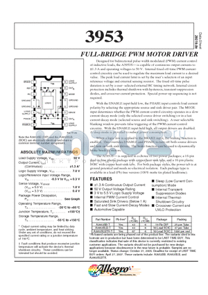 3953_05 datasheet - FULL-BRIDGE PWM MOTOR DRIVER