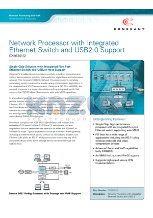 CX86201 datasheet - Network Processor with Integrated Ethernet Switch and USB2.0 Support
