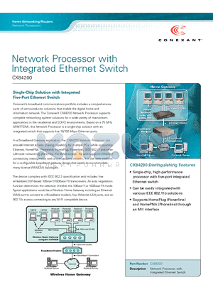 CX84200 datasheet - Network Processor with lntegrated Ethernet Switch