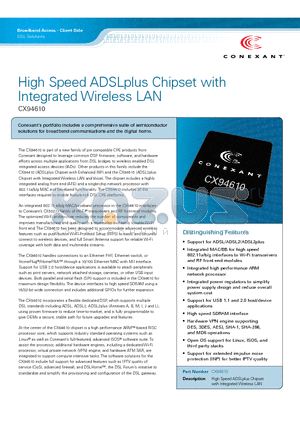 CX94610 datasheet - High Speed ADSLplus Chipset with Integrated Wireless LAN