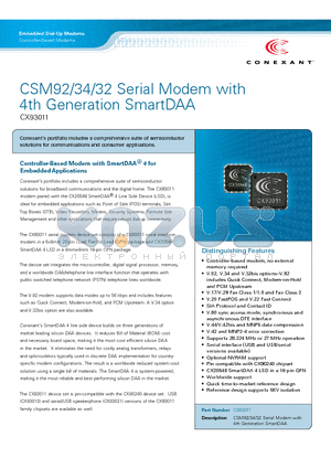 CX93011 datasheet - Pin compatible with CX90240 chipset
