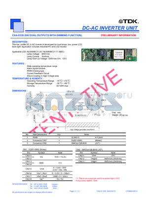 CXA-0338 datasheet - 8W DUAL OUTPUTS