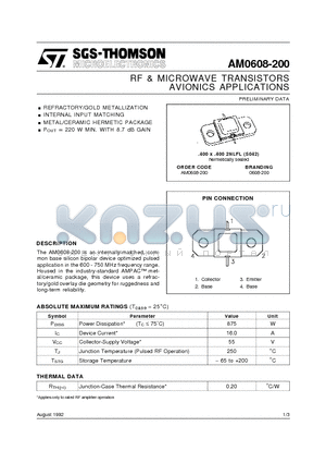 AM0608-200 datasheet - AVIONICS APPLICATIONS RF & MICROWAVE TRANSISTORS