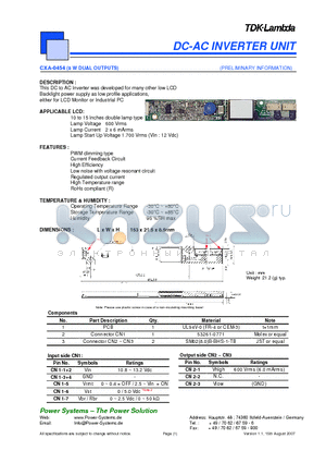 CXA-0454 datasheet - DC-AC INVERTER UNIT 8 W DUAL OUTPUTS