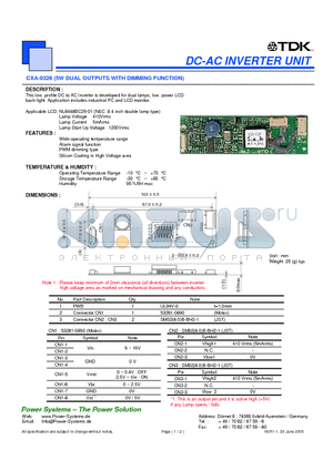 CXA-0326 datasheet - DC-AC INVERTER UNIT 5W DUAL OUTPUTS WITH DIMMING FUNCTION