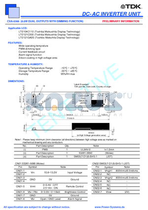 CXA-0368 datasheet - DC-AC INVERTER UNIT 8.0W DUAL OUTPUTS WITH DIMMING FUNCTION