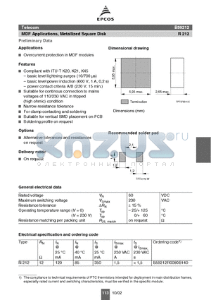 B59212R0080B140 datasheet - MDF Applications, Metallized Square Disk