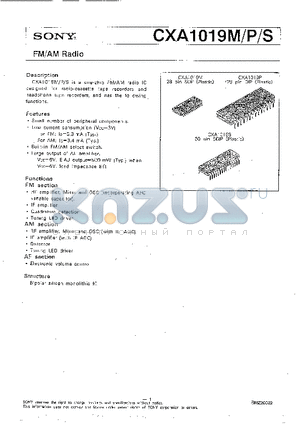 CXA1019P datasheet - FM/AM Radio