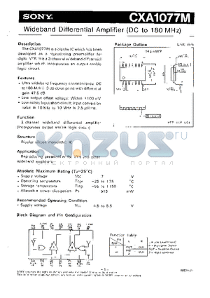 CXA1077M datasheet - WIDEBAND DIFFERENTIAL AMPLIFIER (DC TO 180 MHZ)