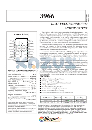3966_03 datasheet - DUAL FULL-BRIDGE PWM MOTOR DRIVER