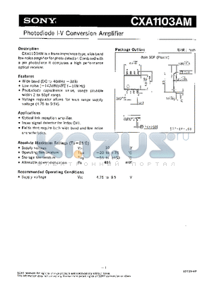 CXA1103 datasheet - PHOTODIODE I-V CONVERSION AMPLIFIER