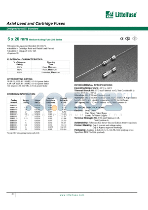 0232125 datasheet - 5 x 20 mm Medium-Acting Fuse