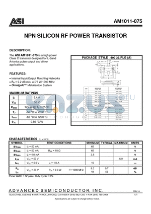 AM1011-075 datasheet - NPN SILICON RF POWER TRANSISTOR
