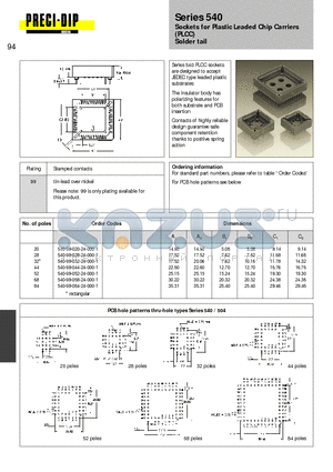 540-99-052-24-000-1 datasheet - Sockets for Plastic Leaded Chip Carriers (PLCC) Solder tail