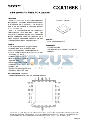 CXA1166 datasheet - 8-bit 250 MSPS Flash A/D Converter