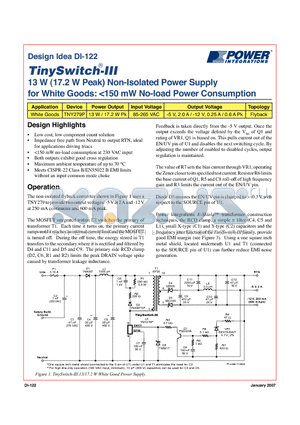 DI-122 datasheet - 13 W (17.2 W Peak) Non-Isolated Power Supply for White Goods: <150 mW No-load Power Consumption