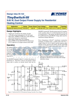 DI-123 datasheet - 9.65 W, Dual Output Power Supply for Residential Heating Control