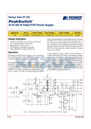 DI-129 datasheet - 33 W (60 W Peak) PVR Power Supply