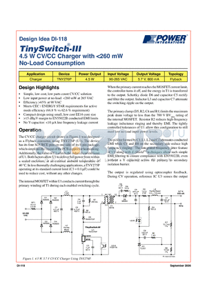 DI-118 datasheet - 4.5 W CV/CC Charger with <260 mW No-Load Consumption