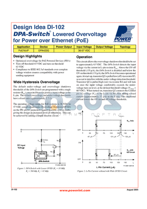 DI-102 datasheet - Lowered Overvoltage for Power over Ethernet (PoE)