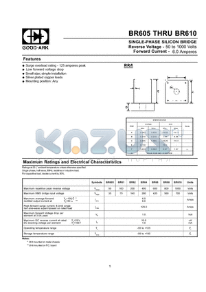 BR610 datasheet - SINGLE-PHASE SILICON BRIDGE