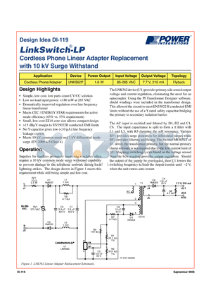 DI-119 datasheet - Cordless Phone Linear Adapter Replacement with 10 kV Surge Withstand