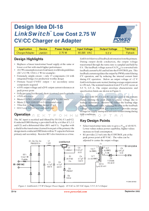 DI-18 datasheet - Low Cost 2.75 W CV/CC Charger or Adapter