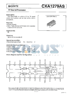 CXA1279AS datasheet - TV SOUND PROCESSOR