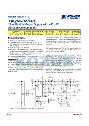 DI-116 datasheet - 28 W Multiple Output Supply with <50 mW o-Load Consumption