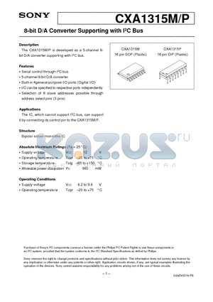 CXA1315P datasheet - 8-bit D/A Converter Supporting with I2C Bus