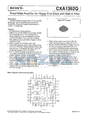 CXA1362Q datasheet - READ/WRITE AMPLIFIER FOR FLOPPY DISK DRIVE WITH BUILT-IN FILTER