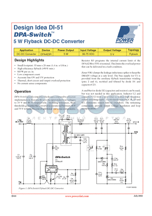 DI-51 datasheet - 5 W Flyback DC-DC Converter